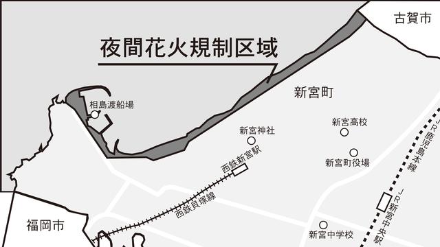 夜間花火規制区域の地図