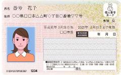 名前、生年月日、住所、有効年月日の記載、左側に顔写真がある、マイナンバーカード(表面)