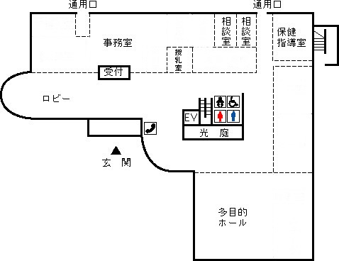 シーオーレ新宮1階(事務室、保健館)のフロアマップ