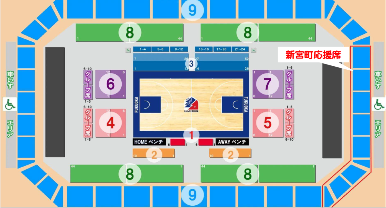 ライジングゼファーフクオカ新宮町応援デー座席位置