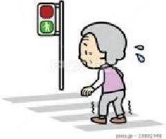 年配の女性が横断歩道を歩いているイラスト