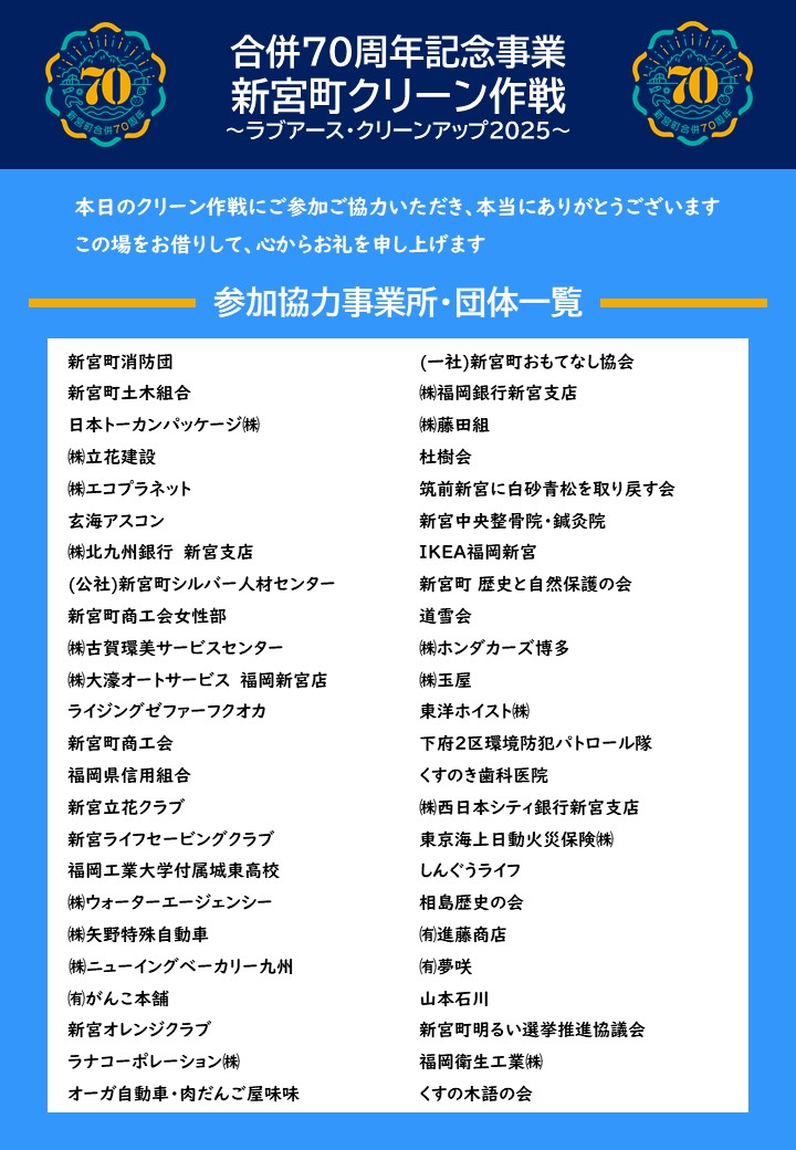 令和7年度新宮町クリーン作戦参加事業所・団体一覧